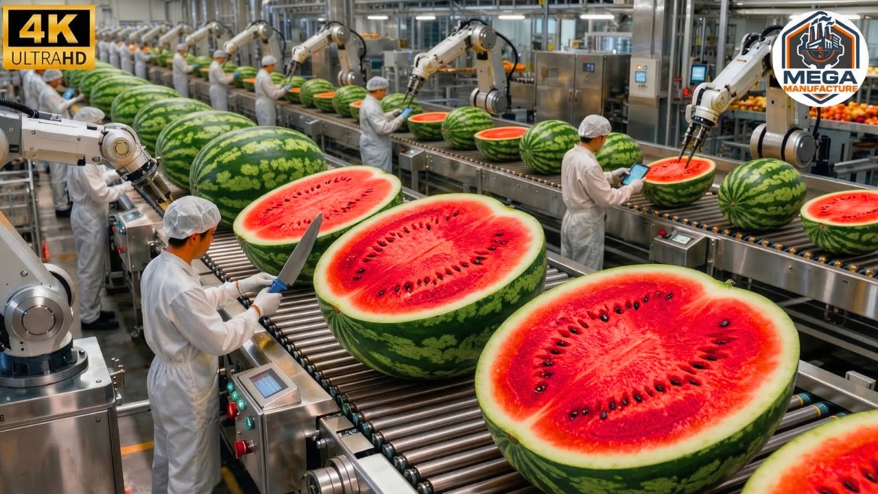 Inside a Modern Watermelon Processing Plant: From Whole Melons to Sweet Red Juice (Full Process)