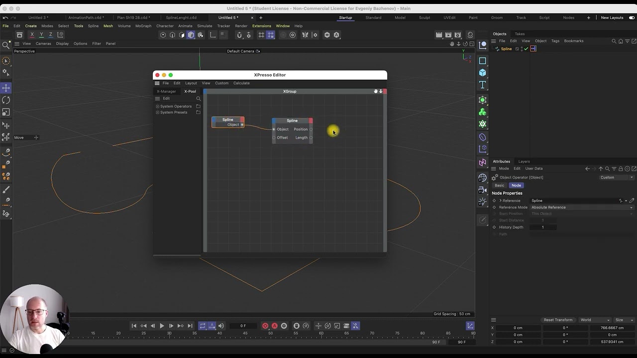 Cinema 4D XPresso SplineLength node part1
