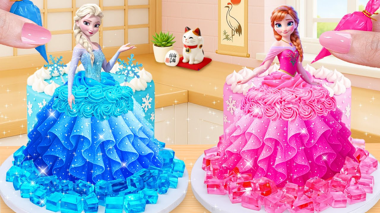 Mini Elsa vs Anna Princess Cake ❄️🌸 アナとエルサのプリンセスケーキのレシピ | Tiny Joy Japan