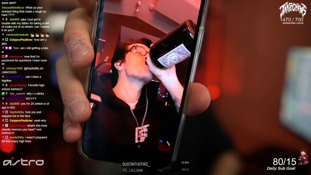 Brendon took a shot for Jake's 2 year Twitch anniversary  (January 5, 2021)
