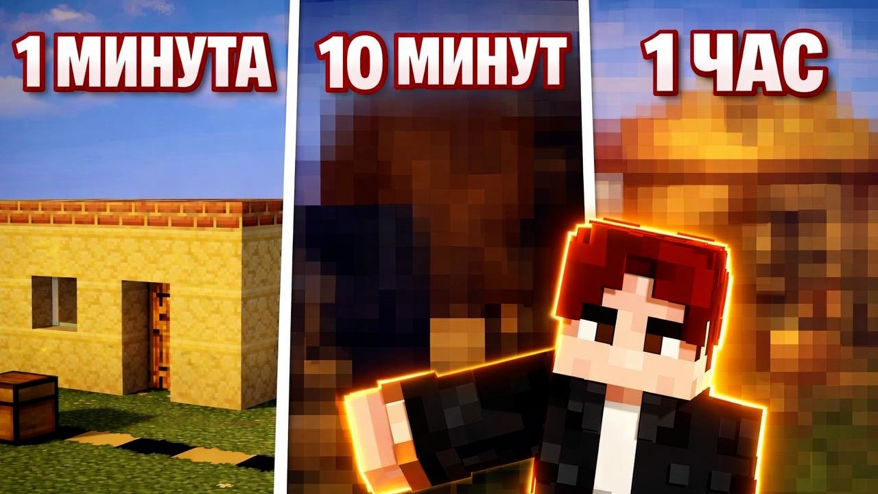 ПОСТРОИЛ ДОМ ЗА 1 МИНУТУ vs 10 МИНУТ vs 1 ЧАС В МАЙНКРАФТЕ