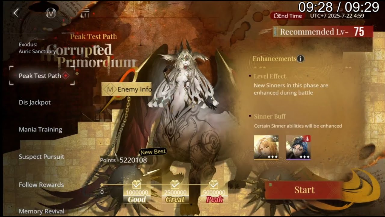 Peak Test Path: Corrupted Primordium (5.2 mil) | Path to Nowhere