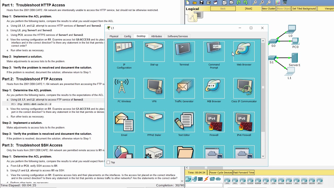 [CCNA v6] Packet Tracer 4.4.2.10 Troubleshooting IPv6 ACLs