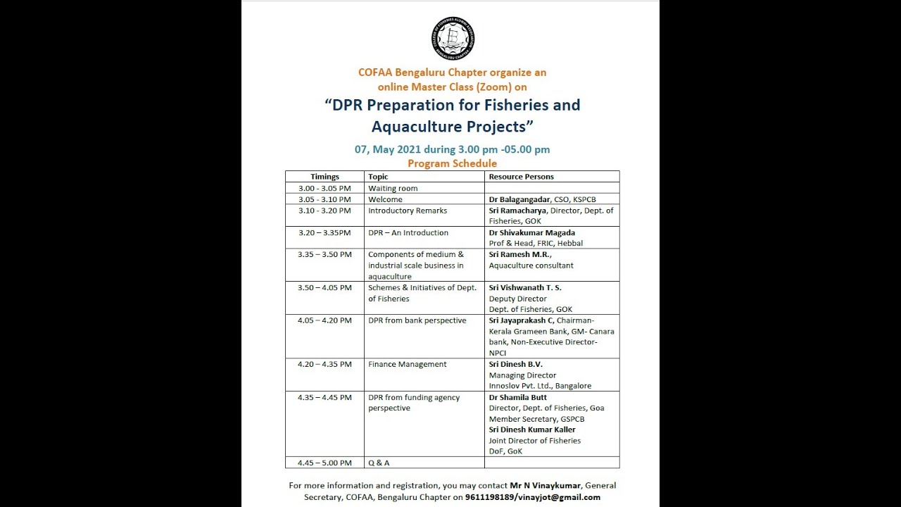 Online Master Class: Detailed Project Report for Fisheries & Aquaculture