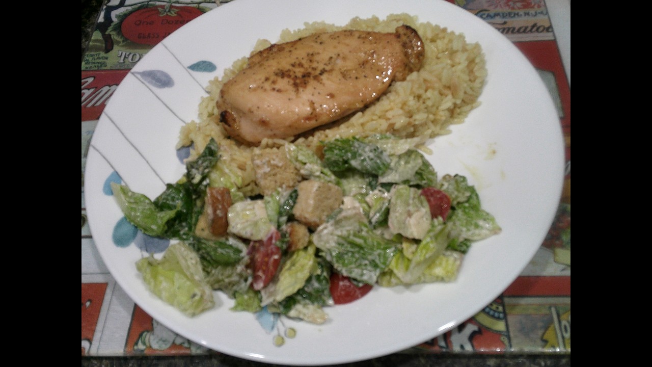 Olive Garden Baked Chicken with Rice Pilaf and Ceasar Salad Perfect Light Dinner