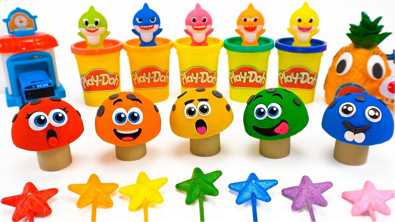 🍄 How to Make Rainbow Play Doh Mushroom Faces 🌈 Kinetic Sand ASMR