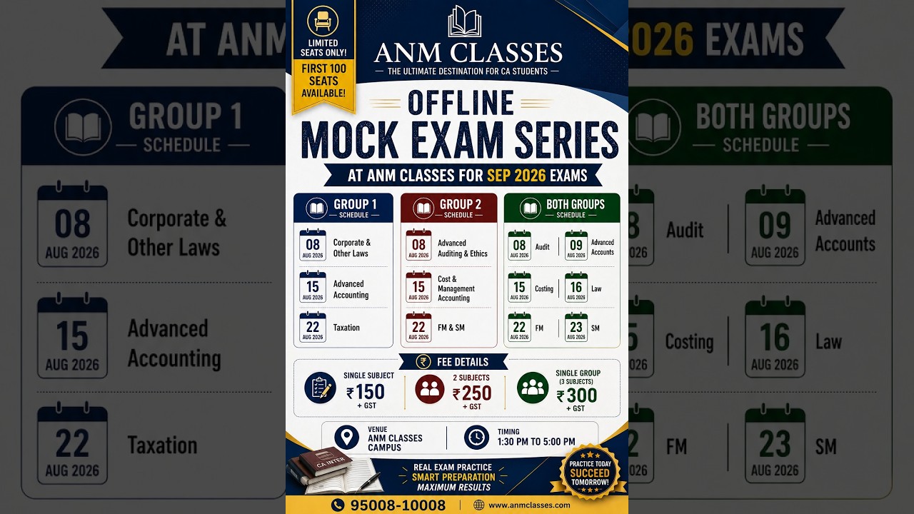 CA INTER | OFFLINE MOCK EXAM FOR SEPT 2026 EXAMS AT ANM CLASSES | GROUP 1 | GROUP 2 | BOTH GROUPS