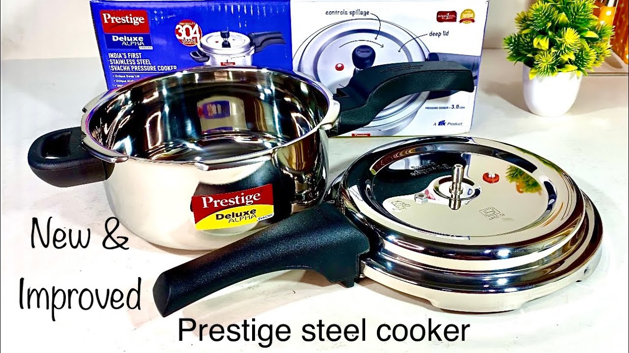 Prestige Deluxe Svachh Alpha Steel Cooker 3L | Wide cooker | Steel Pressure pan | Alpha Triply Base