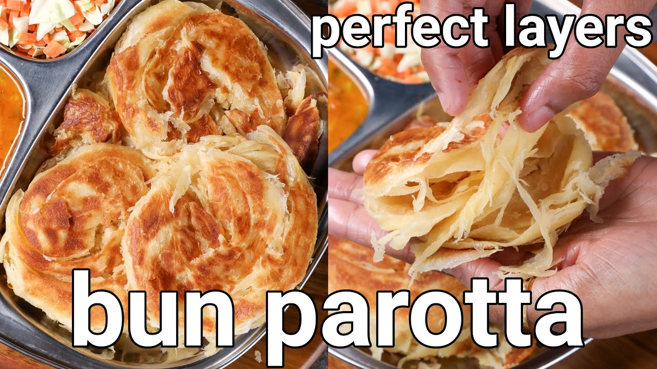 street style bun parotta recipe - soft, flaky, tasty | lachhedar bun paratha recipe | mini parotta