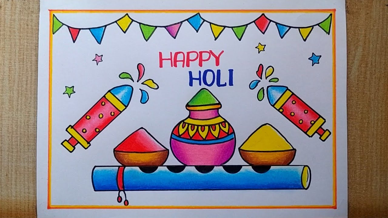 Holi drawing easy| Happy Holi poster drawing| Holi festival drawing| Holi special Colours drawing