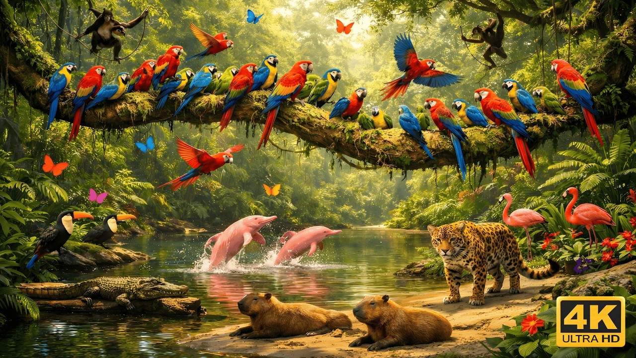 Relaxing Journey Through Amazon Rainforest | Macaws, Monkeys, Sloths, Jaguars & River Dolphins