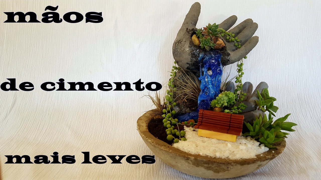 DIY.Vaso com mãos de cimento e isopor (maceta en forma de manos de cemento)