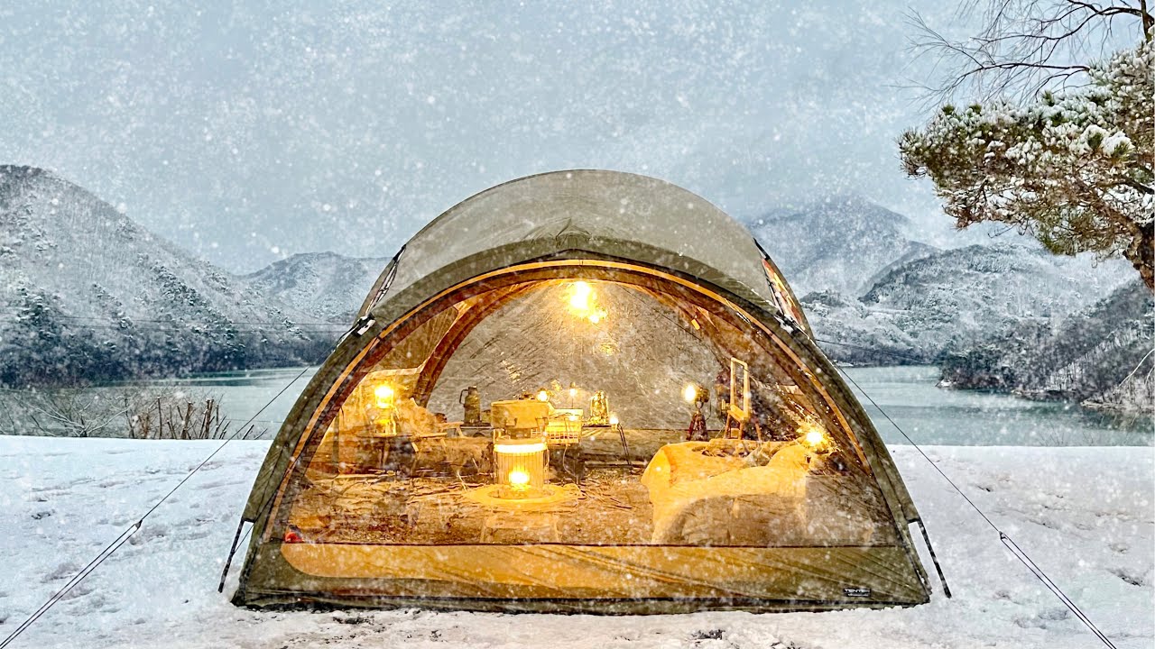 СОЛО Кемпинг в БОЛЬШОЙ ЗАМОРОЗКЕ после СИЛЬНОГО СНЕГА | -12℃ Замерзшее озеро