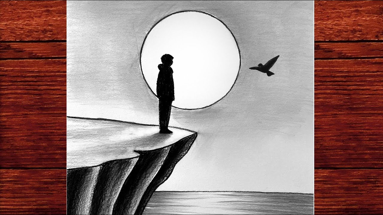 How to Draw a Lonely Boy on a Cliff &ndash; Emotional Pencil Sketch for Beginners