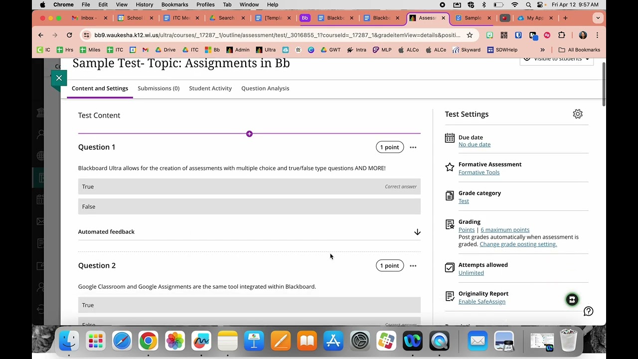 Blackboard Test Question Types