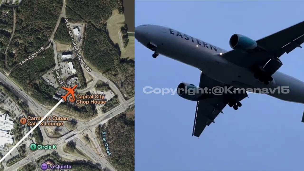 Side by side comparison of Eastern 777-200 landing at RDU | footage by:@Kmanav15 