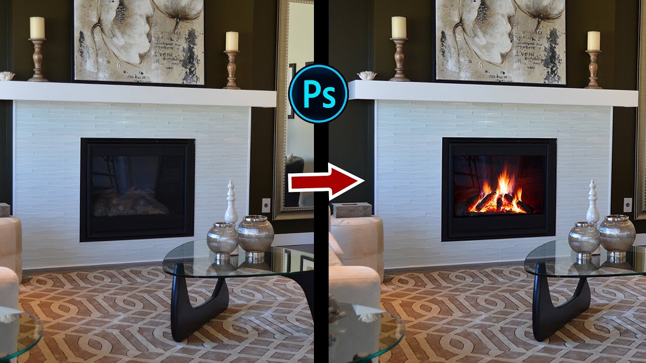 Adding Fire in Fireplace for Real Estate Room Photo in Photoshop