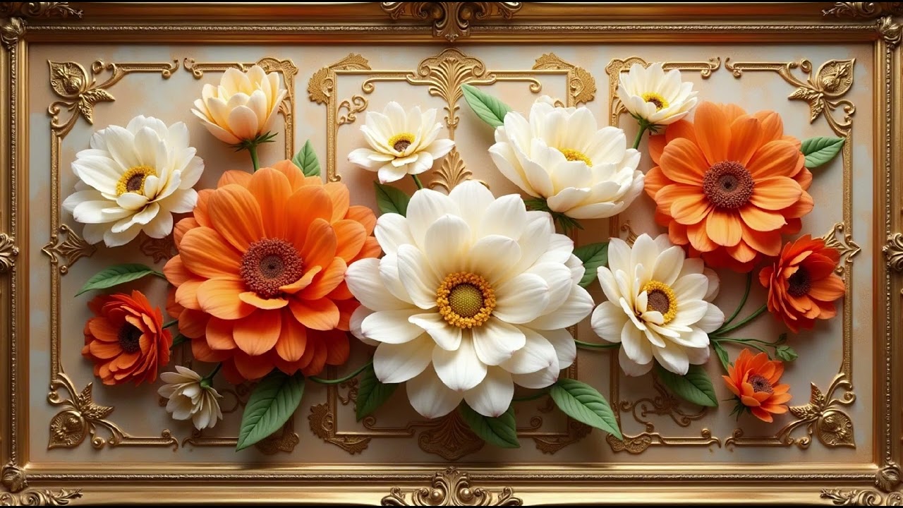 4k Floral Art Screensaver For Your Tv Peach Passion Gold Framed Wallpaper Background Samsung Tv Art