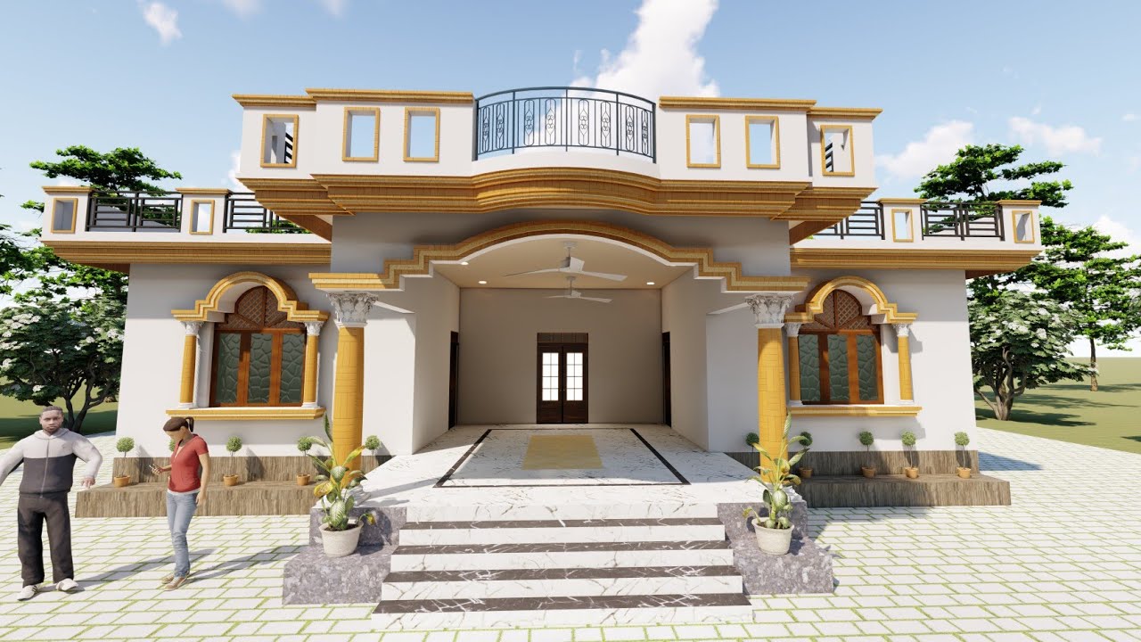 6 बैडरूम के साथ घर का नक्शा, 6 Bedroom House plan with porch , 46x44 House Plan 6 bedroom