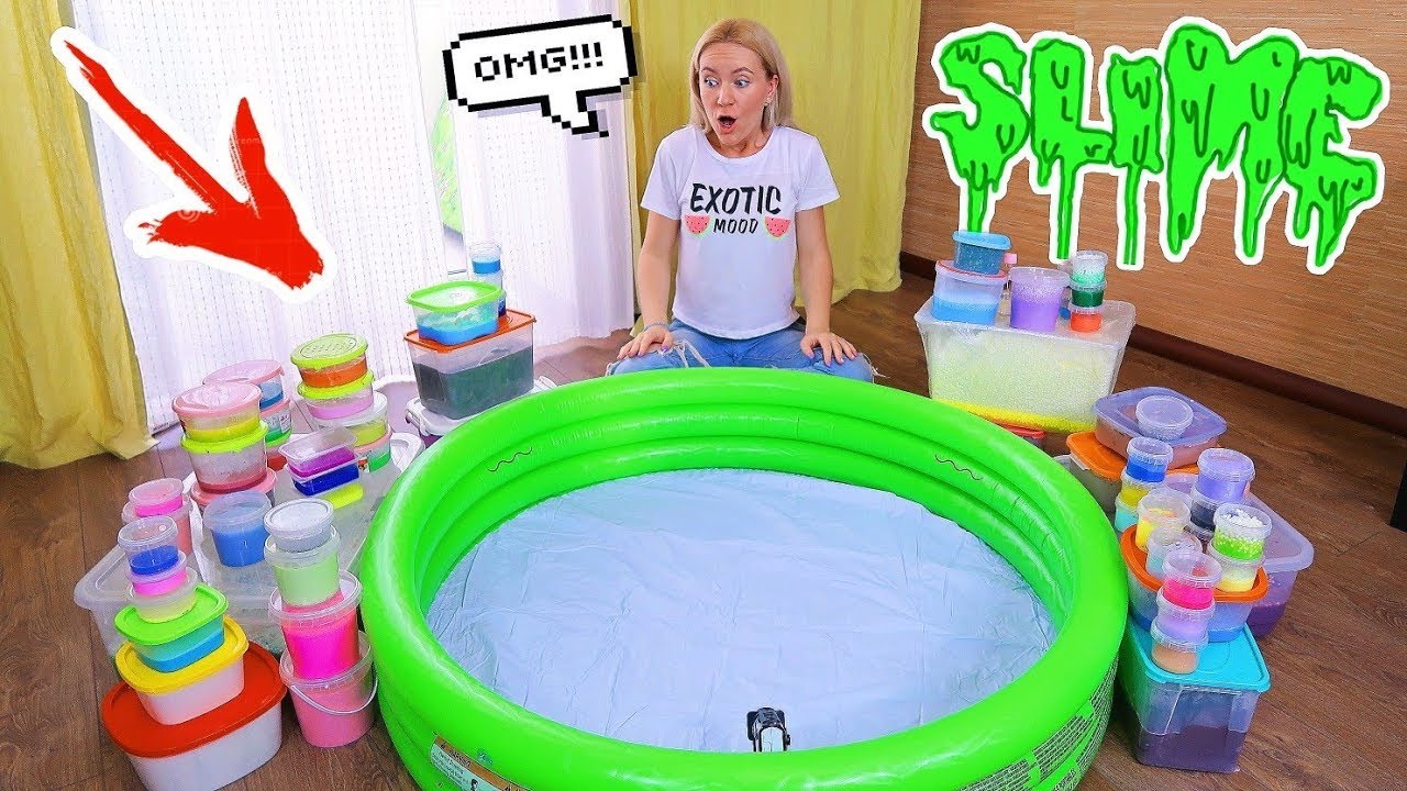 СМЕШАЛА ВСЕ СЛАЙМЫ В БАССЕЙНЕ  😱ГИГАНТСКИЙ ЛИЗУН без клея ЧЕЛЛЕНДЖ SLIME POOL CHALLENGE коллекция