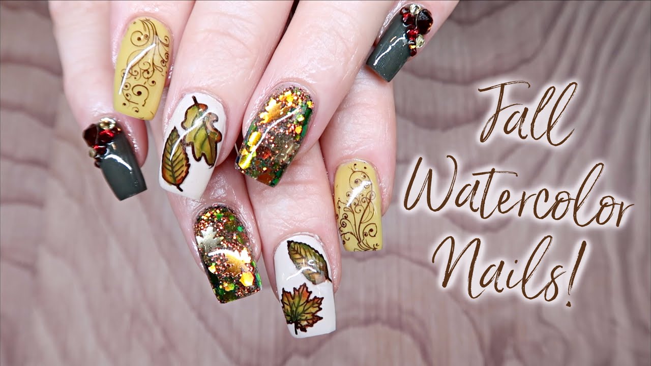 Fall Leaf Nail Art Design | Using Watercolor Paints