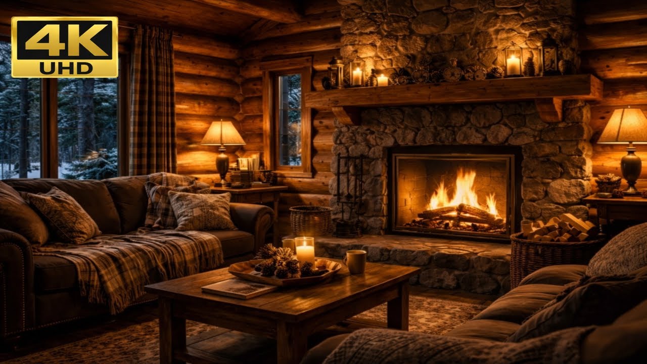 Cozy Cabin Warm Fireplace Crackling (4K)🔥"You’ll Forget the World in This Cozy Log Cabin"