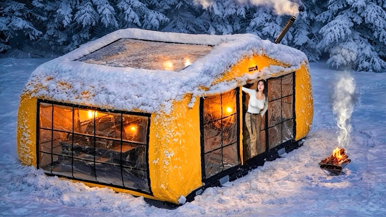 🌨 ЗИМНИЙ КЕМПИНГ В БОЛЬШОЙ ПАЛАТКЕ, КОТОРУЮ КОЛЕБАЛИСЬ В СИЛЬНОЙ МЕТЕ. ASMR