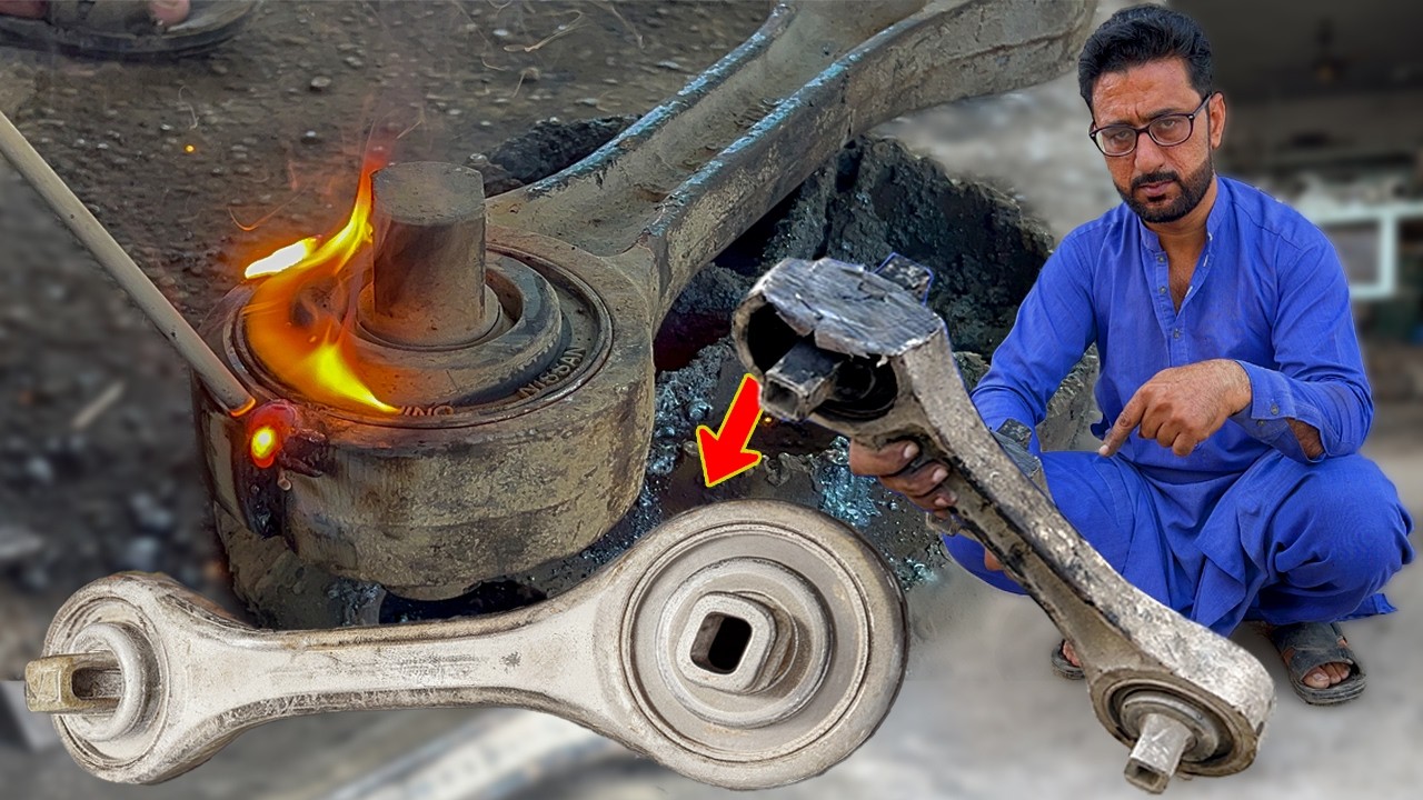 Suspension Arm Bushing Broken from Center, Expertly Repaired by Skilled Mechanic