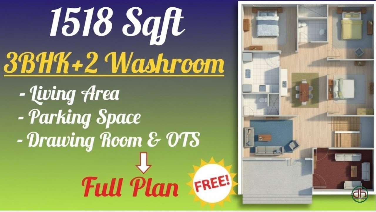 1518 Sqft (33'X46')  3BHK Beautiful House Plan with Living Area,Parking Space, Drawing Room