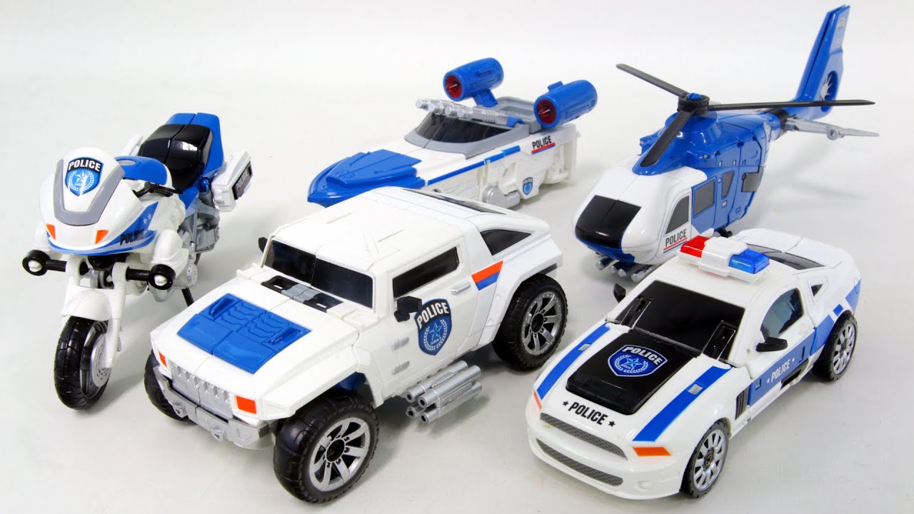 Police Cars Transformers 5 Vehicle Combine Robot Car Toys 경찰차 헬기 보트 5대 로봇 변신 합체 동영상