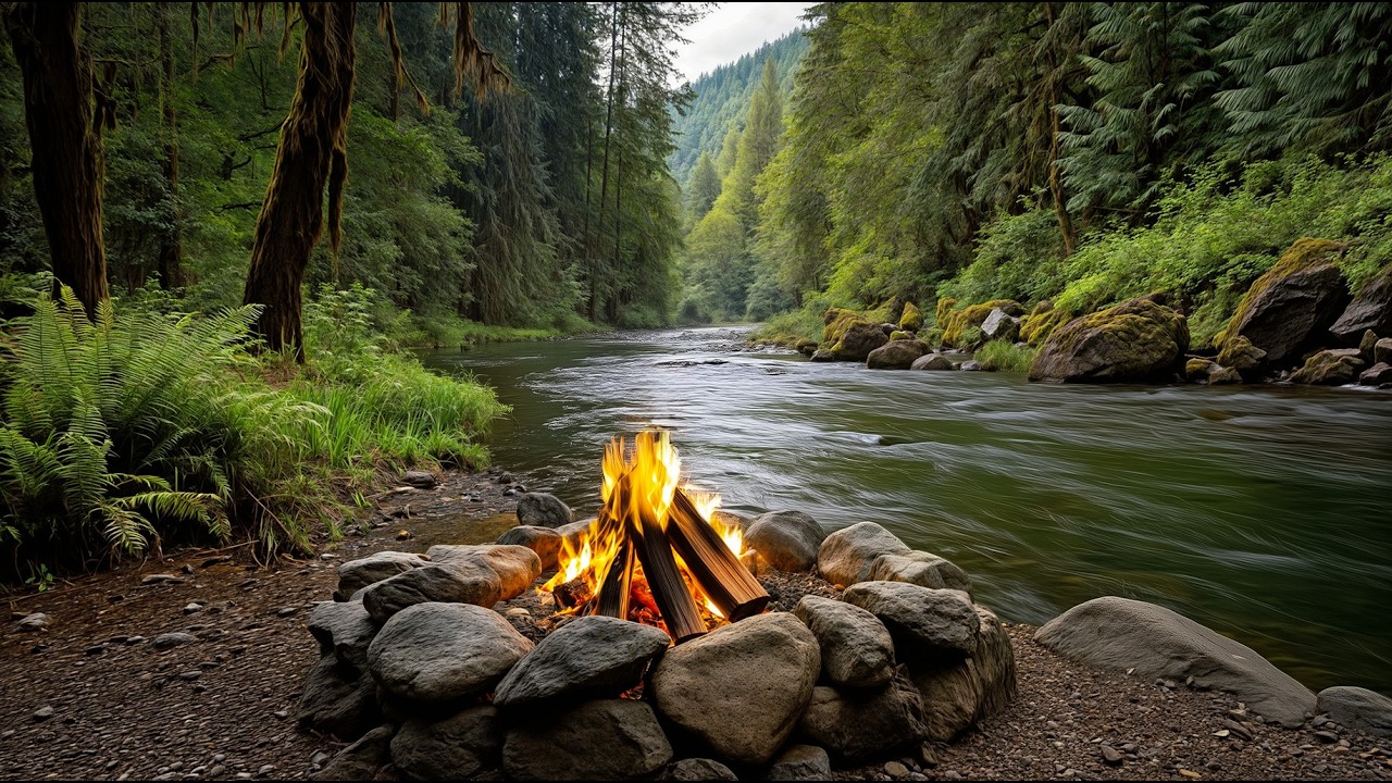 A Quiet Campfire by the Spring River 🔥 Deep Forest Stillness 🌿