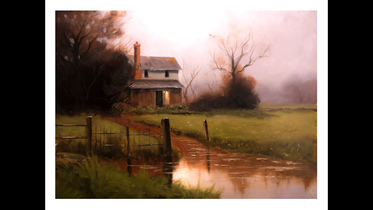 Oil painting lesson, Painting landscape  for beginners. (Time lapse, Tonalism.)