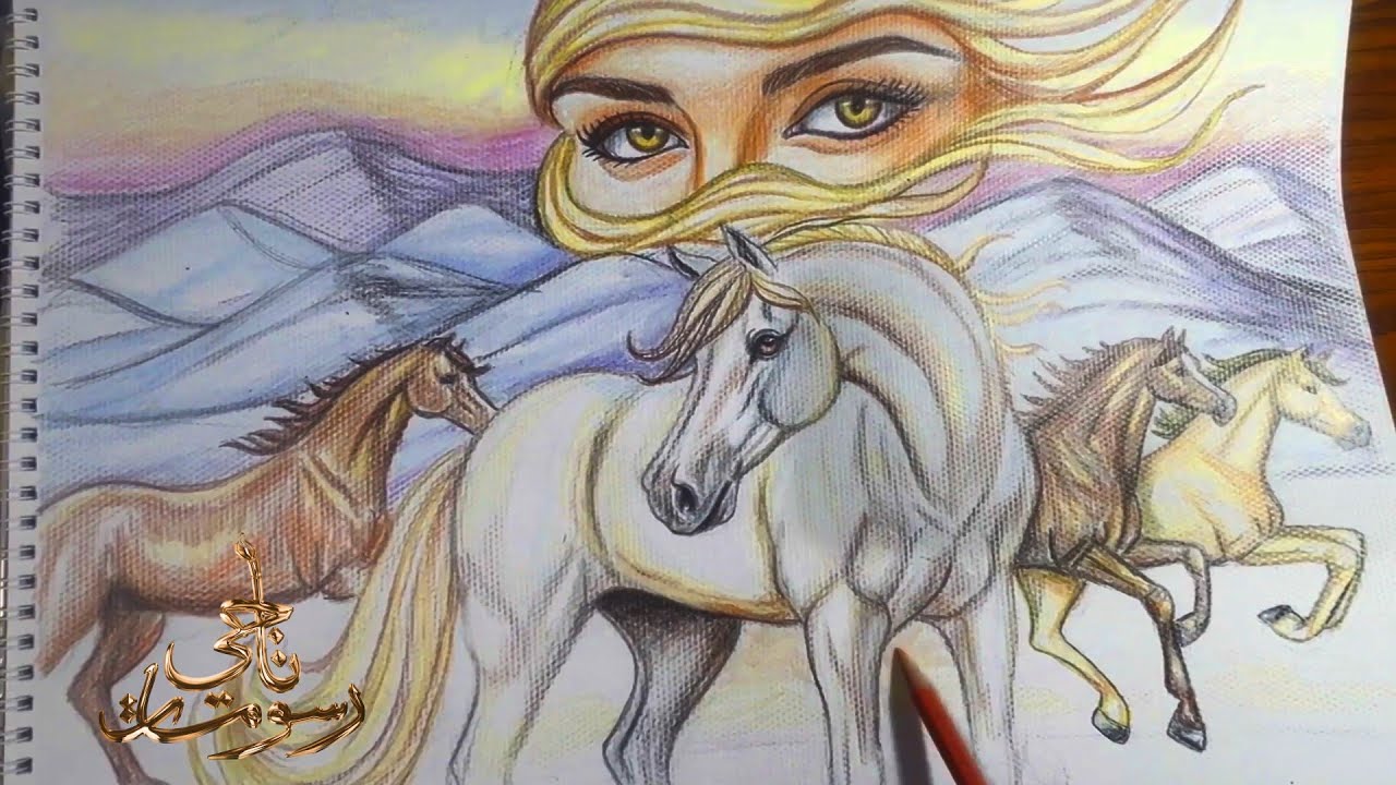 سحر العيون وشموخ الخيول.. دمجت الجمال والقوة في رسمة واحدة! ✨🐎طريقة رسم الخيل العربي . رسومات ناجى