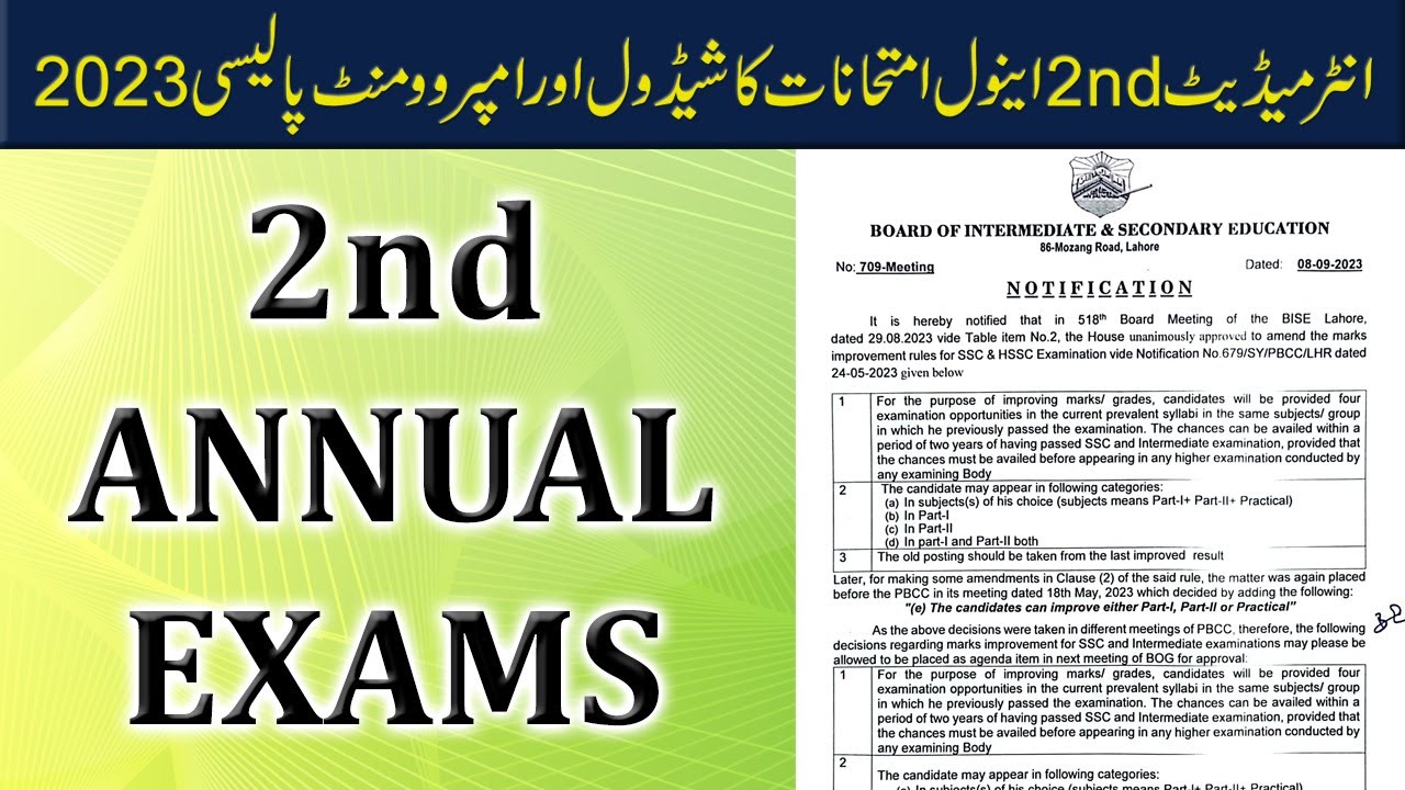 Intermediate 2nd Annual Exams Schedule | Improvement Policy Explained | How to Apply |