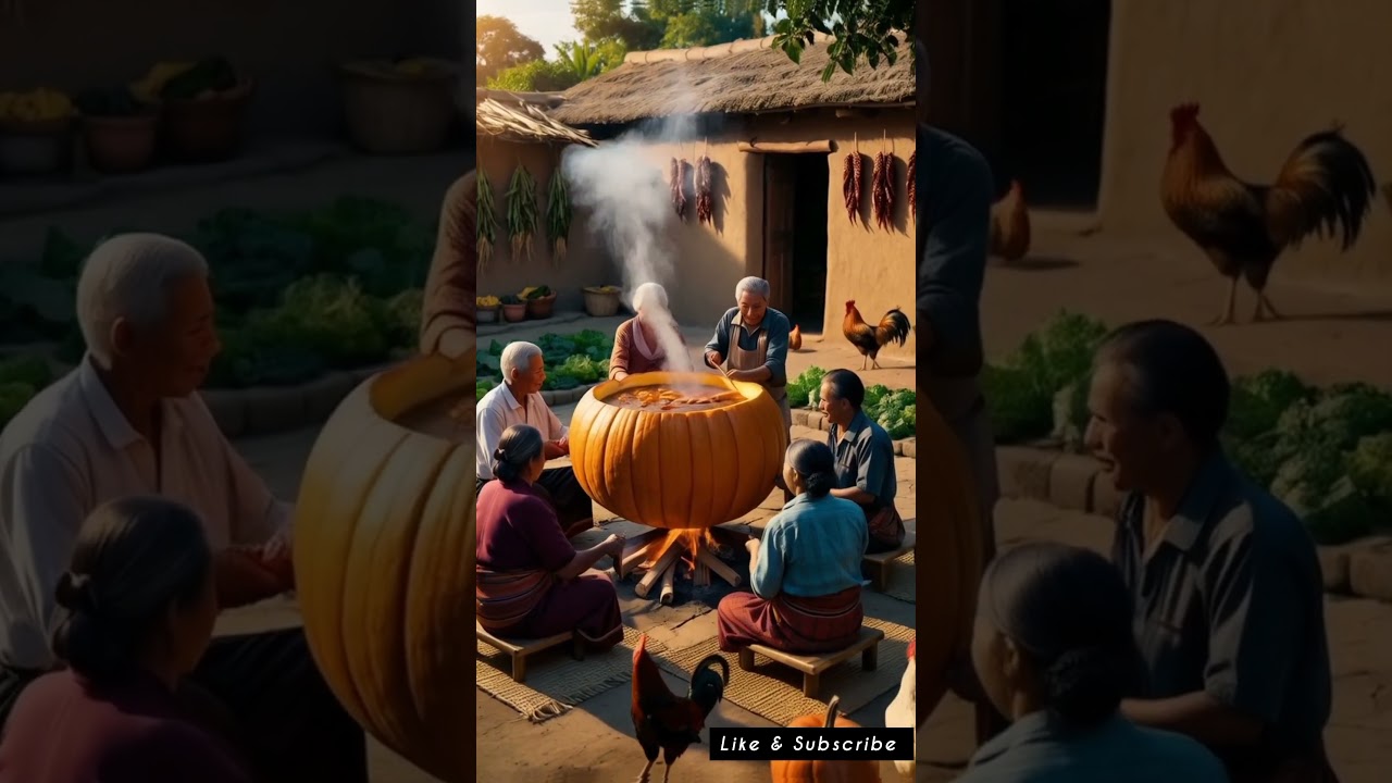 Giant Pumpkin Feast in Village #villagelife #relaxing #nature #shortsfeed #shorts #youtubeshorts