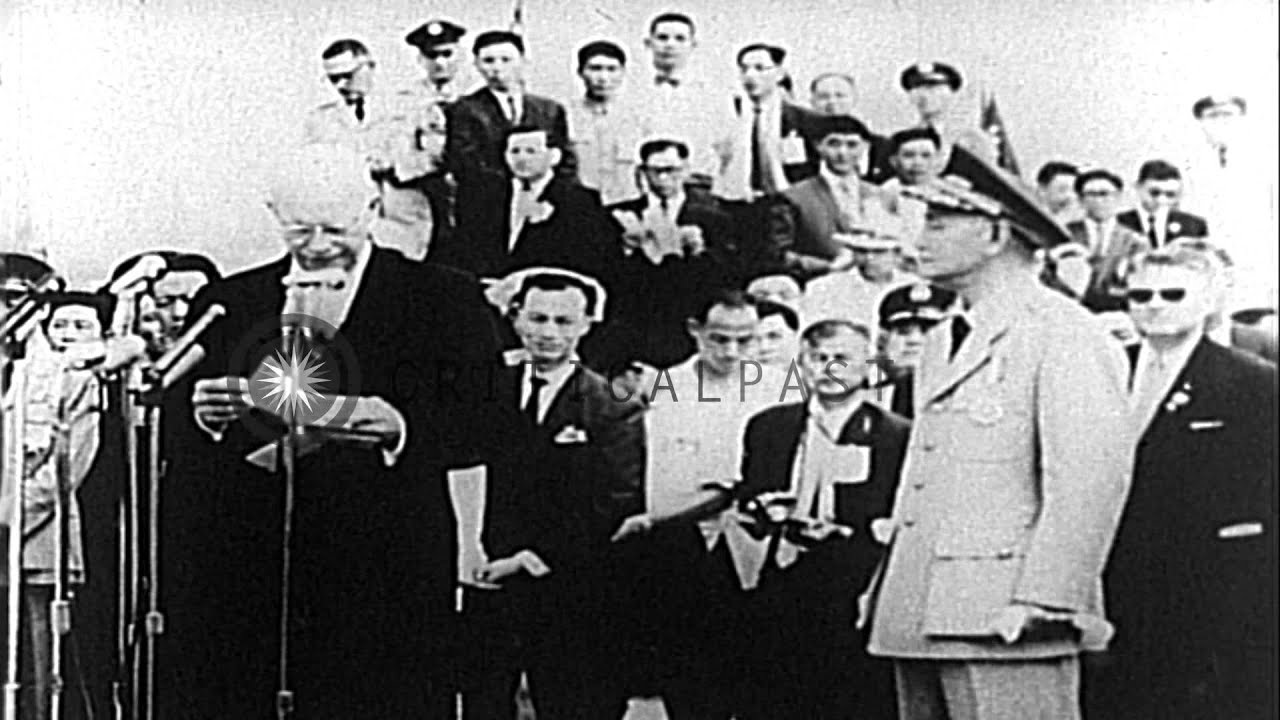 President Dwight D Eisenhower meets Chiang Kai Shek during his visit to Taiwan. HD Stock Footage