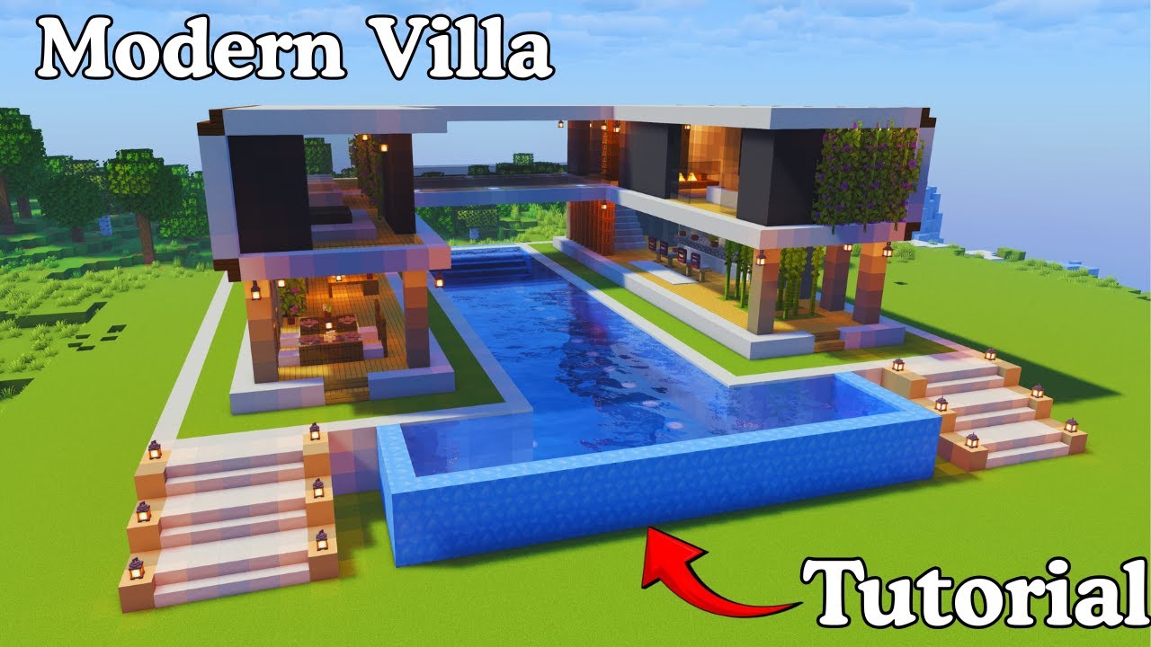 Minecraft: How to Build Modern Villa/Mansion Tutorial | Long-Build🏠