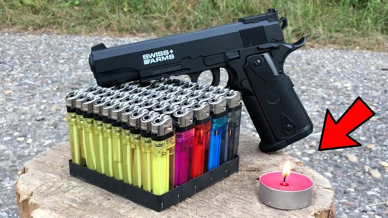 EXPERIMENT: GUN VS 50 LIGHTERS