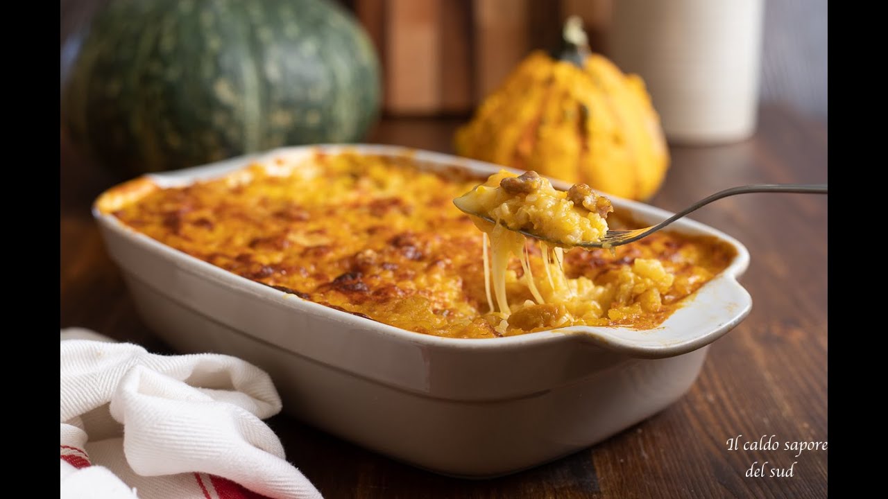 Risotto gratinato con zucca e salsiccia cremoso e filante