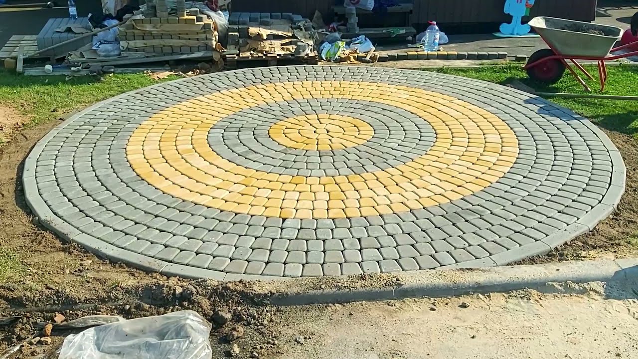 Укладка круга брусчаткой.Укладка тротуарной плитки 