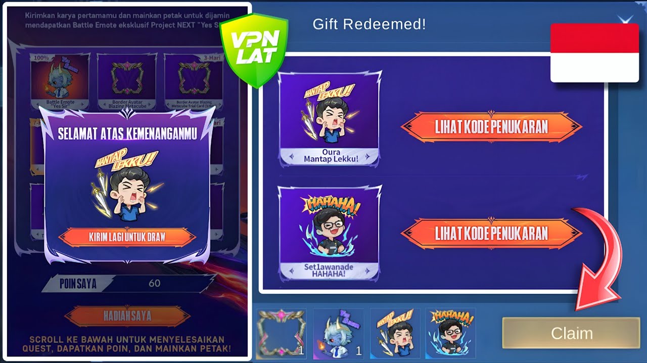 HOW TO CLAIM FREE ALL INDONESIA BATTLE EMOTES & MORE REWARDS REDEEM CODES USING VPN 