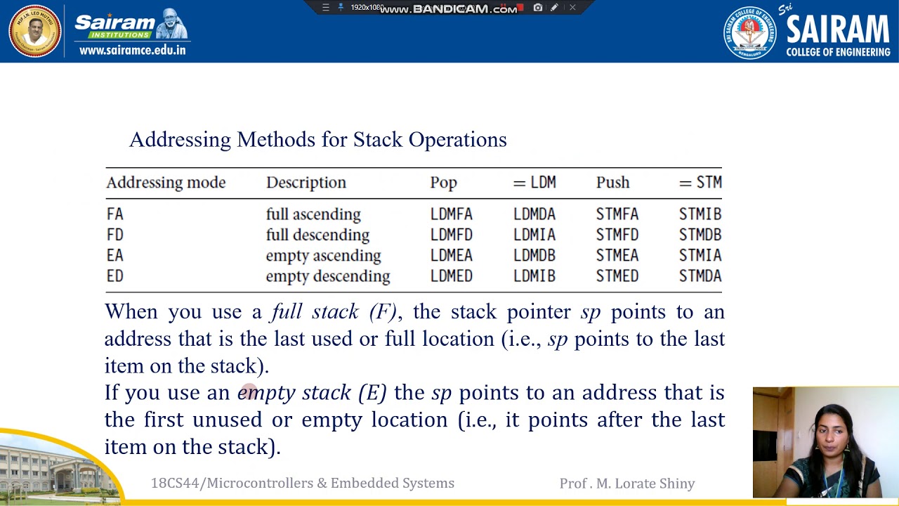 Lecture video 18CS44 module2 Stack Operation in ARM Lorate Shiny