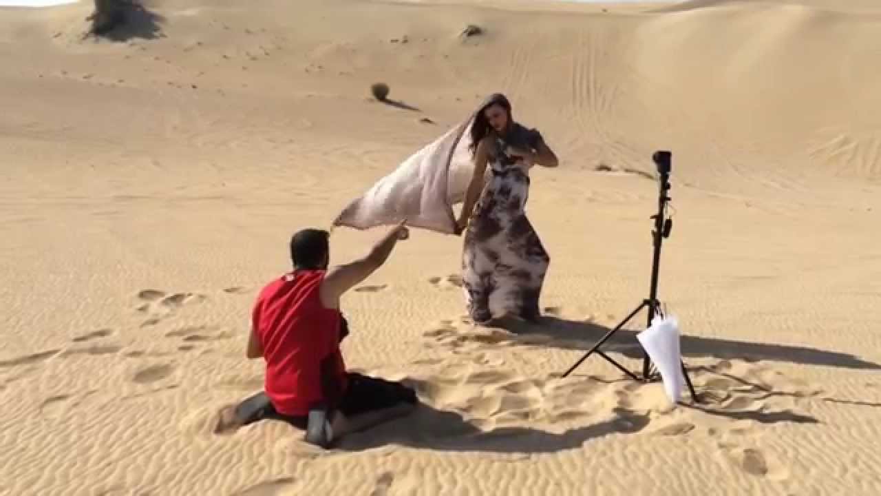 Model Cassandra McClure BTS for desert shoot in Dubai, UAE