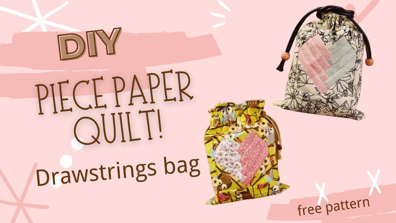 DIY ❤️ piece paper drawstring bag tutorial / free pattern download👇