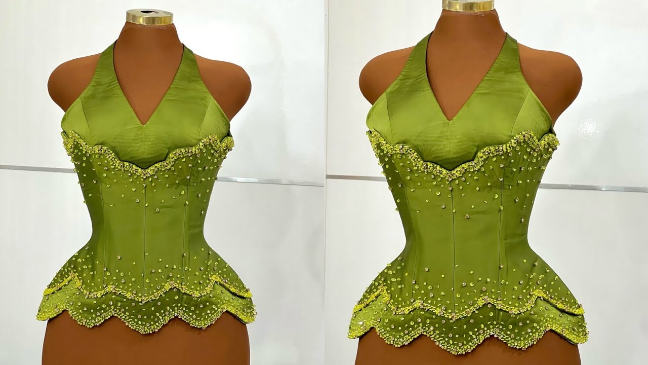 Halter neck Backless Bustier Pattern with Scallop Hem |V neckline | Princess Bustier |Funnel Corset