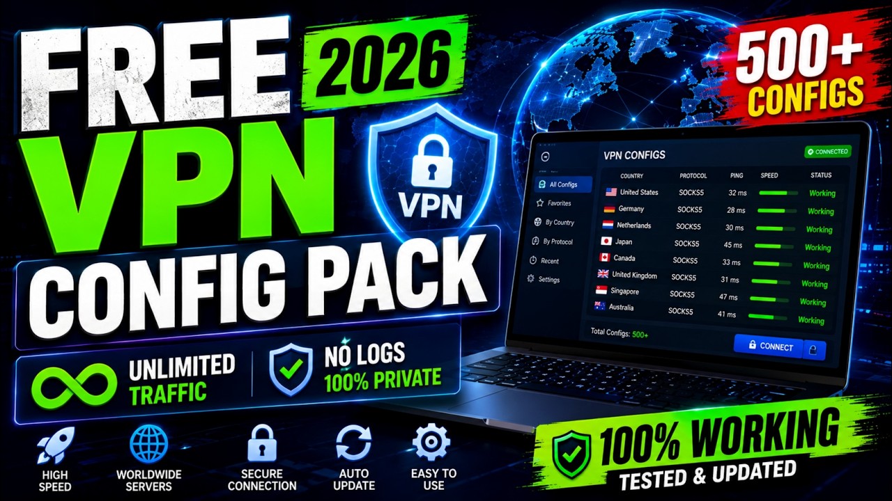 Free VPN Config Pack 2026 | Unlimited Traffic, No Logs | USA, EU, Asia | OpenVPN & WireGuard Configs