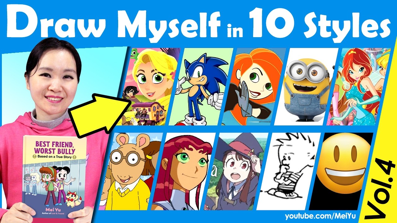 Draw Myself + My Book in 10 Art Styles | NEW Style Swap Art Challenge + Best Friend Worst Bully Book