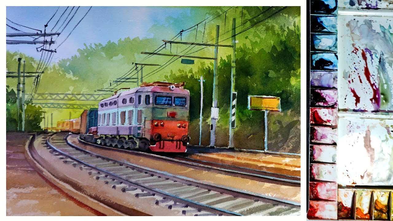 Watercolor painting : Paint a Train