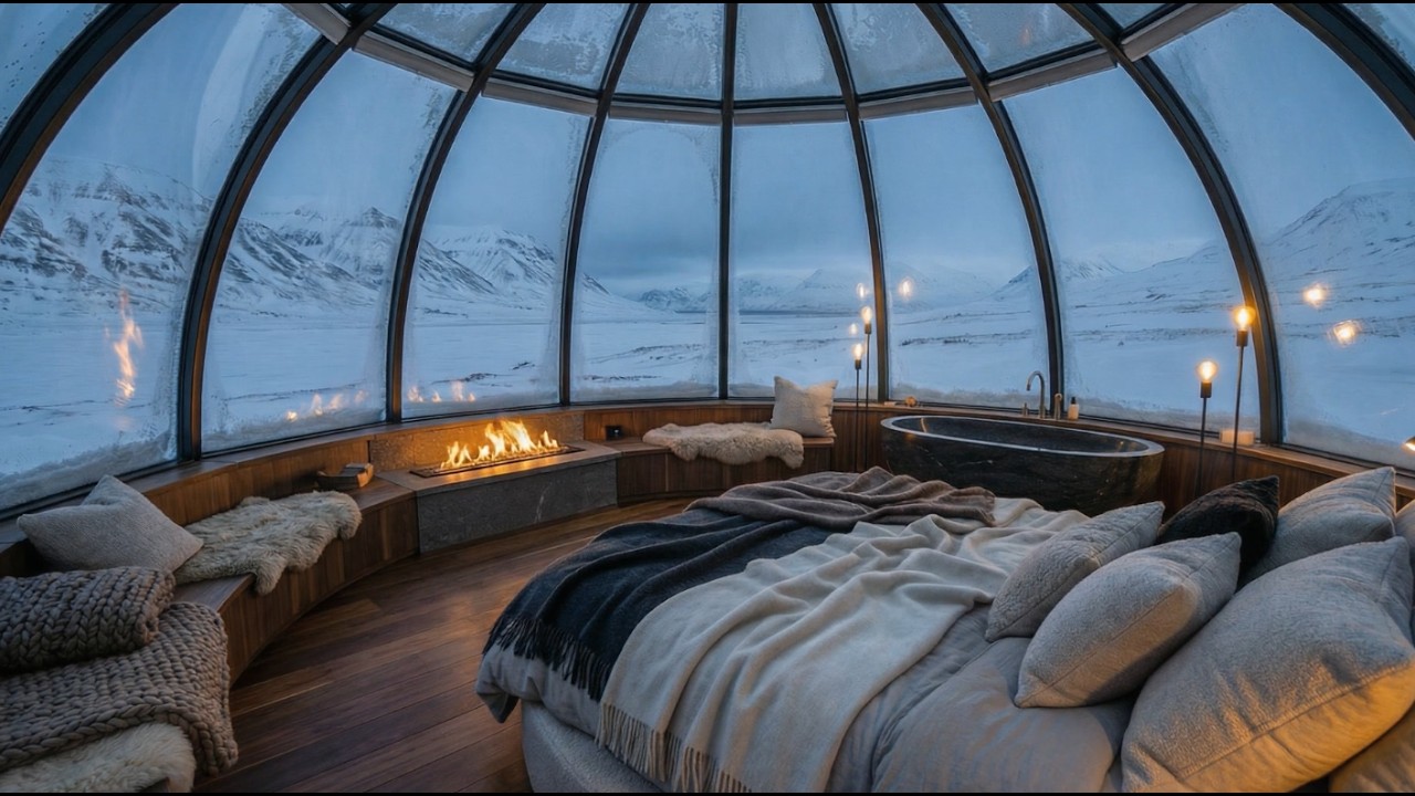Peaceful Arctic Escape: Sleeping in a Glass Igloo Under Stars |Smooth Jazz Study Music