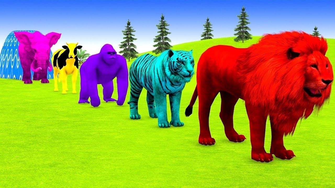 Long Slide Game With Cow Elephant Gorilla Hippopotamus Tiger 3d Animal Game Funny 3d Animals